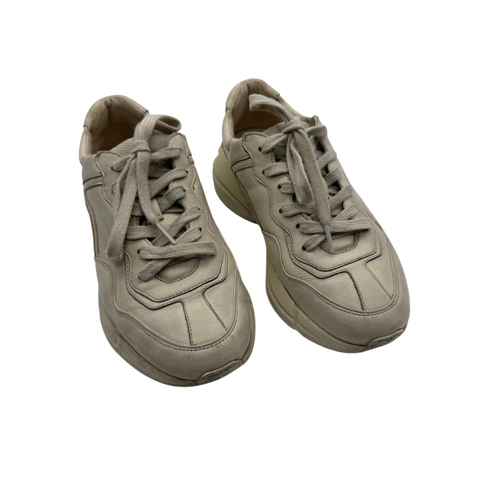 Gucci Rhython Ivory Beige Distressed Leather Sneakers Trainers Size 37